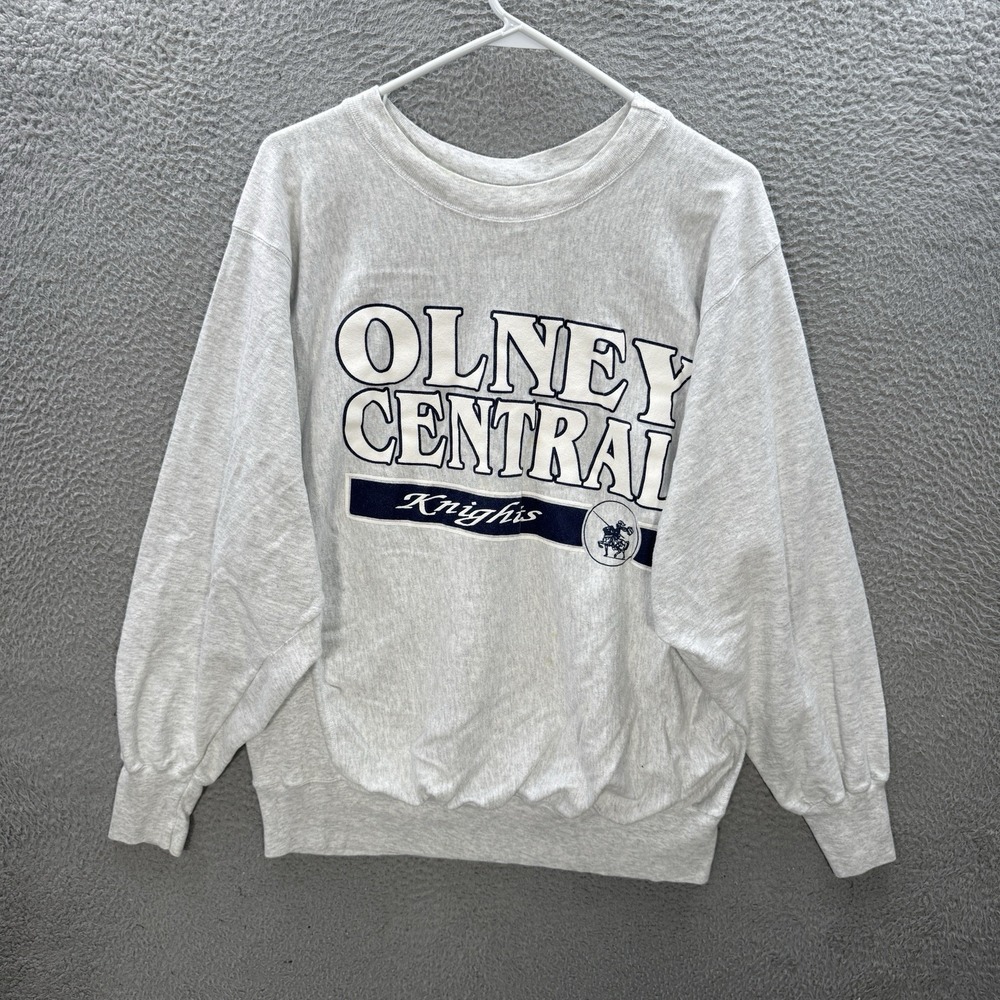 Vintage Olney Central Knights Sweatshirt Mens XL Gray Crewneck Reverse Weave 90s